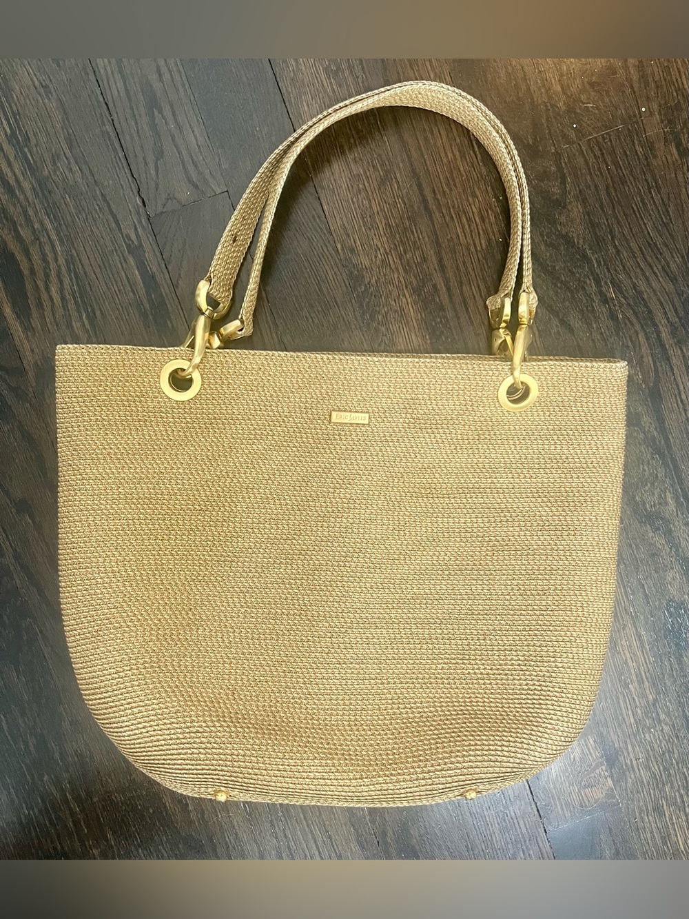 Eric Javits Gold Metallic Woven Straw Tote Shoulder Bag